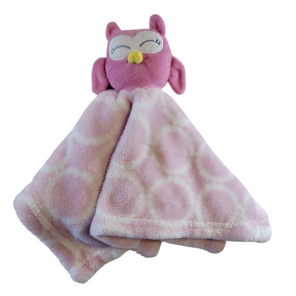 HB Pink Owl Security Blanket Lovey 12x12" Circles Print Baby Comfort Toy Plushie - Picture 1 of 11